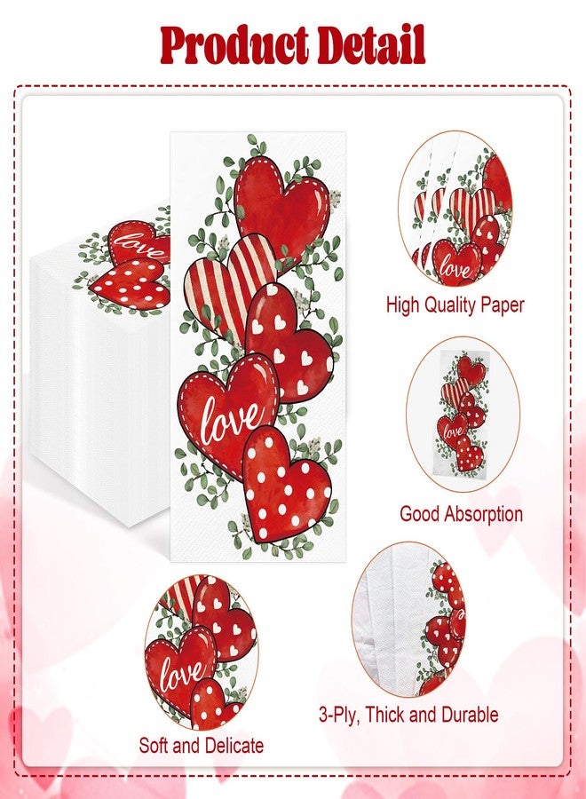 IANFEPH 100 Pcs Valentine's Day Napkins 3 Ply Disposable Watercolor Eucalyptus Red Heart Napkin Decorative Dinner Guest Napkins for Wedding Anniversary Birthday Cocktail Party (Eucalyptus Love) - Image 4